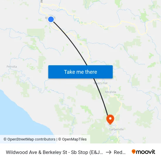 Wildwood Ave & Berkeley St - Sb Stop (E&J Store) to Redway map