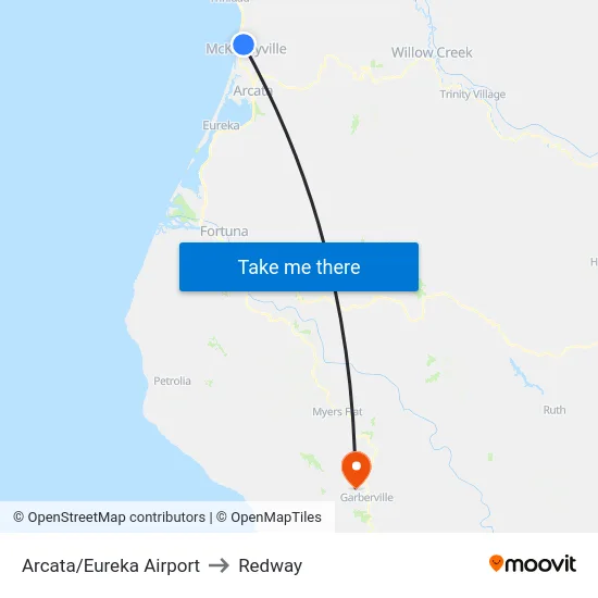 Arcata/Eureka Airport to Redway map