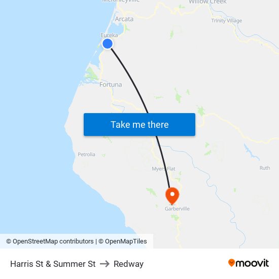 Harris St & Summer St to Redway map