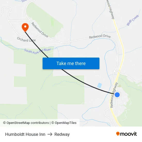 Redwood Dr & Conger St (Humboldt House Inn) to Redway map