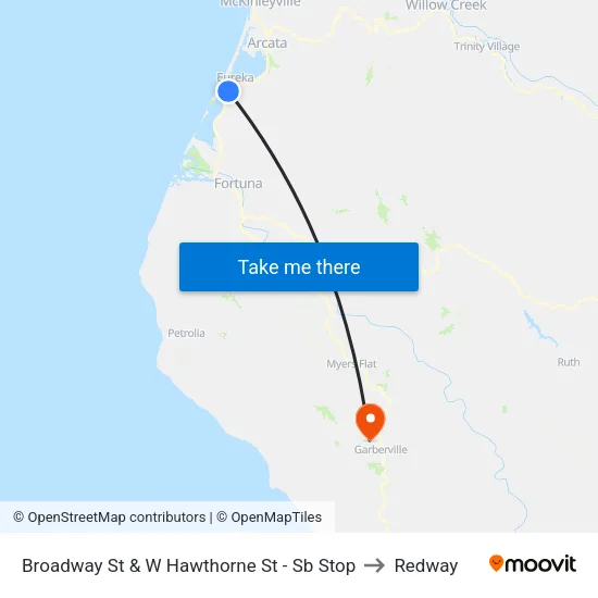 Broadway St & W Hawthorne St - Sb Stop to Redway map