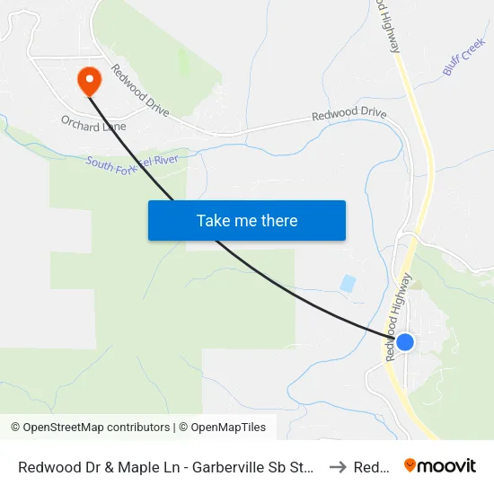 Redwood Dr & Maple Ln - Garberville Sb Stop to Redway map