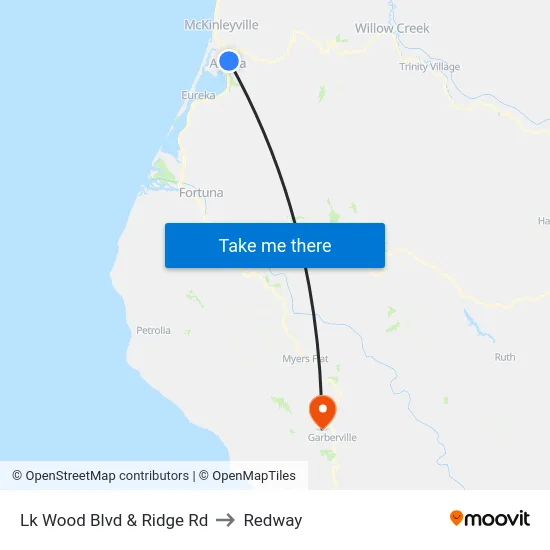 Lk Wood Blvd & Ridge Rd to Redway map