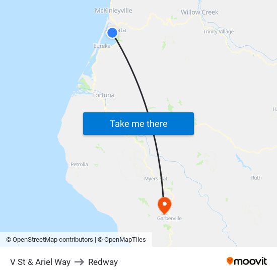 V St & Ariel Way to Redway map