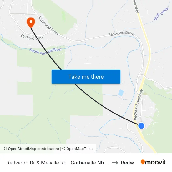 Redwood Dr & Melville Rd - Garberville Nb Stop to Redway map