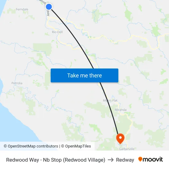 Redwood Way - Nb Stop (Redwood Village) to Redway map