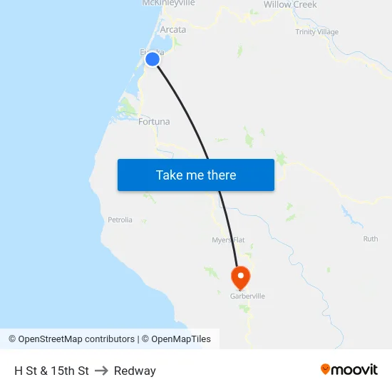 H St & 15th St to Redway map