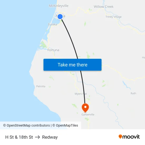 H St & 18th St to Redway map