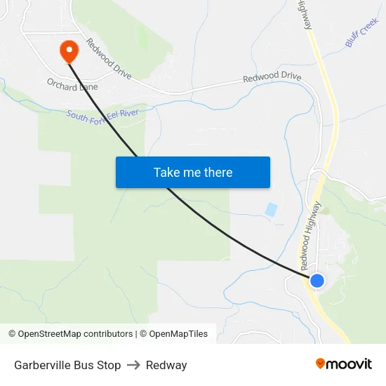 Garberville Bus Stop to Redway map