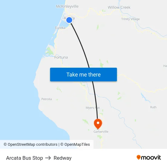 Arcata Bus Stop to Redway map