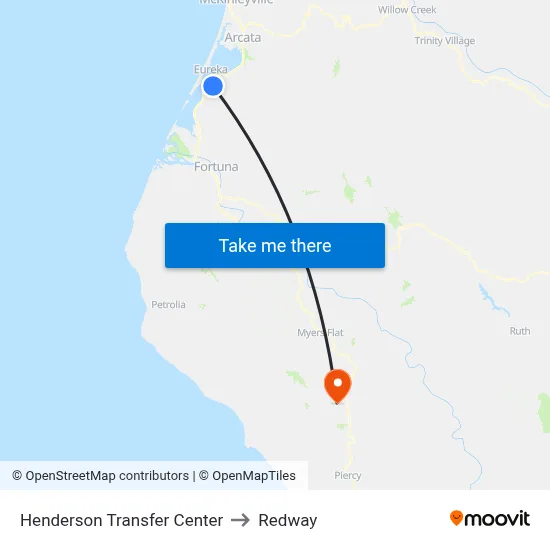 Henderson Transfer Center to Redway map