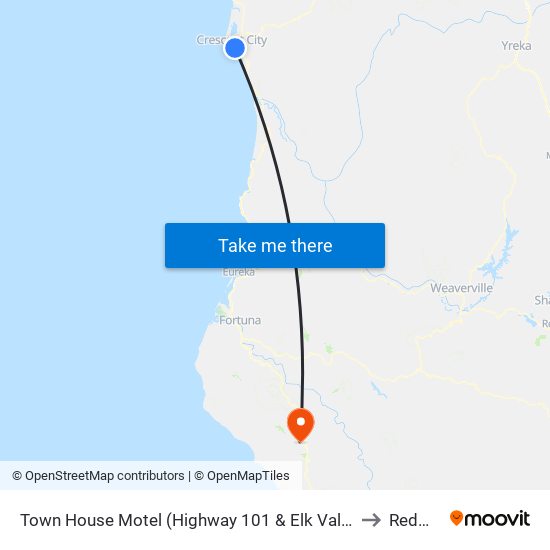 Town House Motel (Highway 101 & Elk Valley Rd) to Redway map