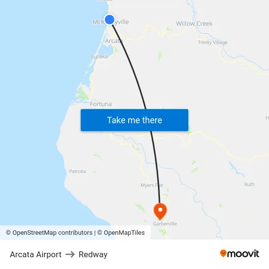 Arcata Airport to Redway map