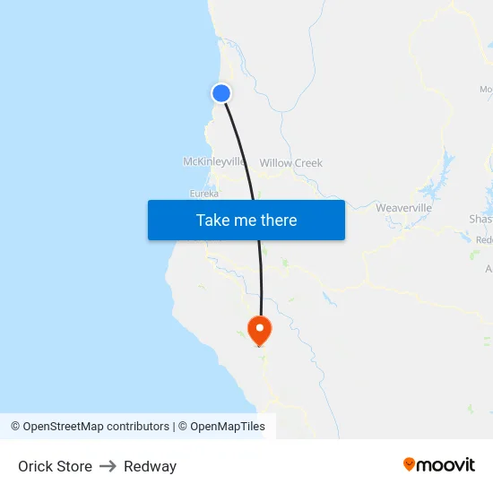 Orick Store to Redway map
