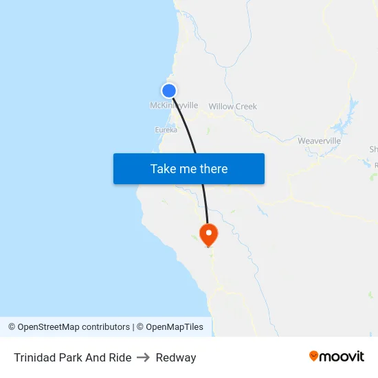 Trinidad Park And Ride to Redway map