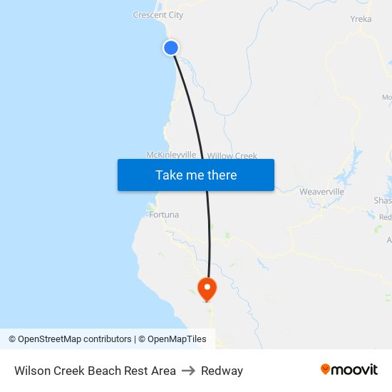 Wilson Creek Beach Rest Area to Redway map