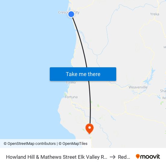 Howland Hill & Mathews Street Elk Valley Rancheria to Redway map