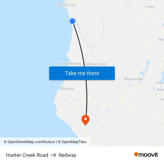 Hunter Creek Road to Redway map