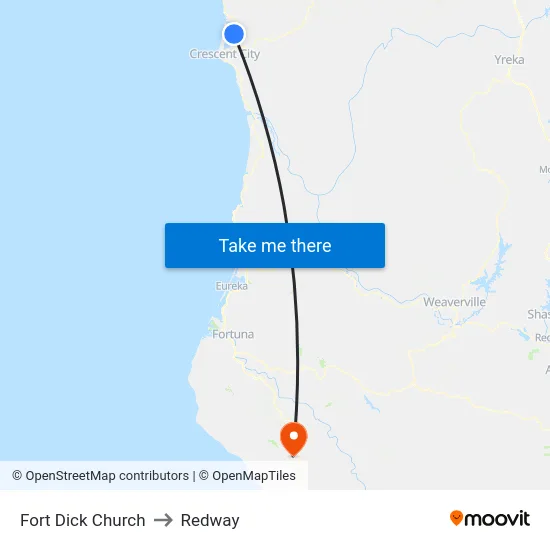 Fort Dick Church to Redway map