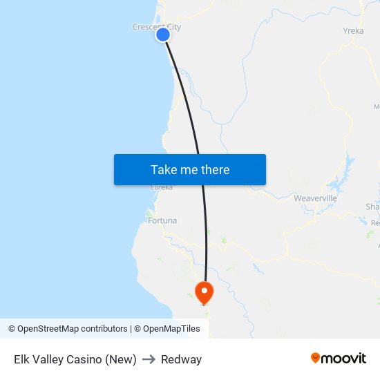 Elk Valley Casino (New) to Redway map