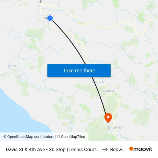 Davis St & 4th Ave - Sb Stop (Tennis Courts) to Redway map