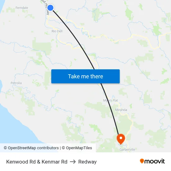 Kenwood Rd & Kenmar Rd to Redway map