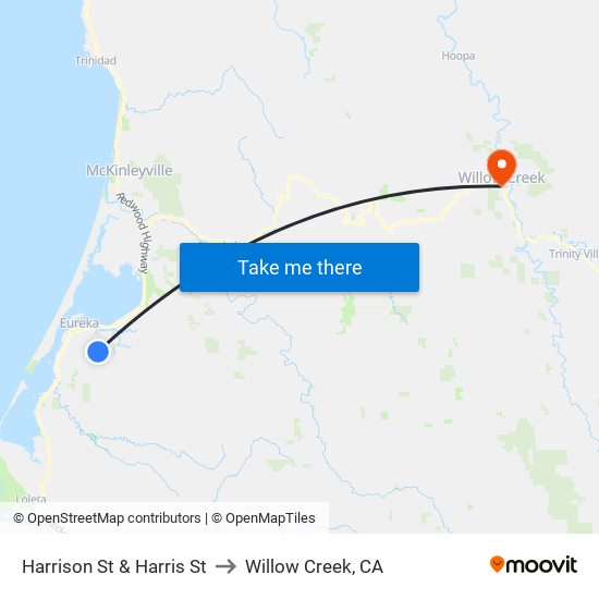 Harrison St & Harris St to Willow Creek, CA map