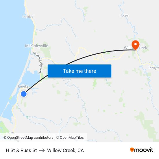 H St & Russ St to Willow Creek, CA map