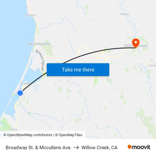 Broadway St. & Mccullens Ave. to Willow Creek, CA map