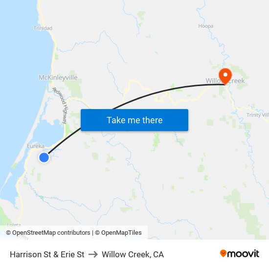 Harrison St & Erie St to Willow Creek, CA map