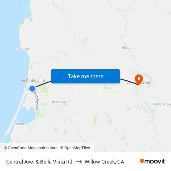 Central Ave. & Bella Vista Rd. to Willow Creek, CA map