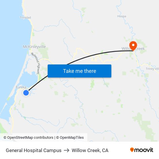 General Hospital Campus to Willow Creek, CA map