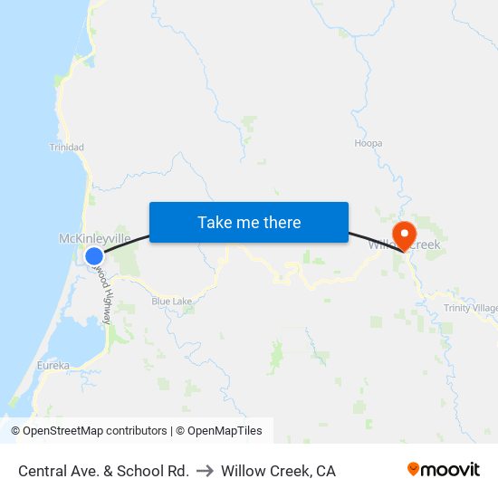 Central Ave. & School Rd. to Willow Creek, CA map