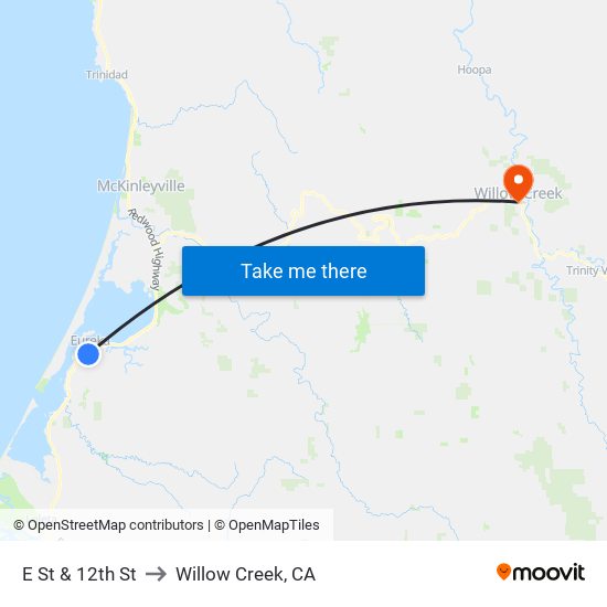 E St & 12th St to Willow Creek, CA map