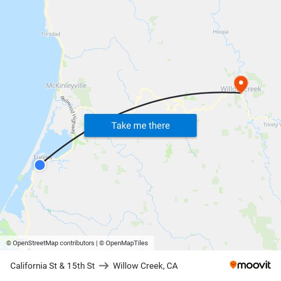 California St & 15th St to Willow Creek, CA map