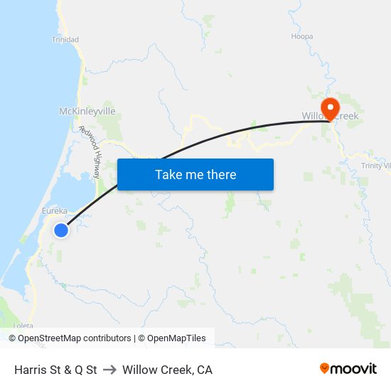 Harris St & Q St to Willow Creek, CA map