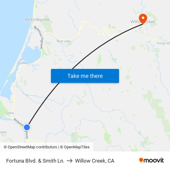 Fortuna Blvd. & Smith Ln. to Willow Creek, CA map