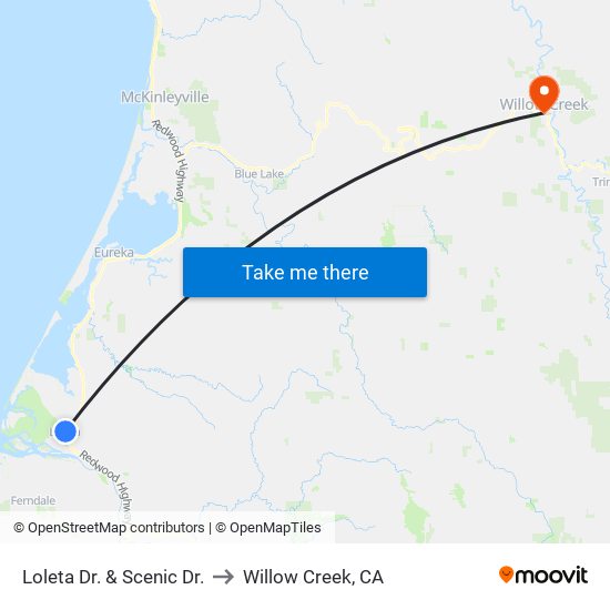 Loleta Dr. & Scenic Dr. to Willow Creek, CA map