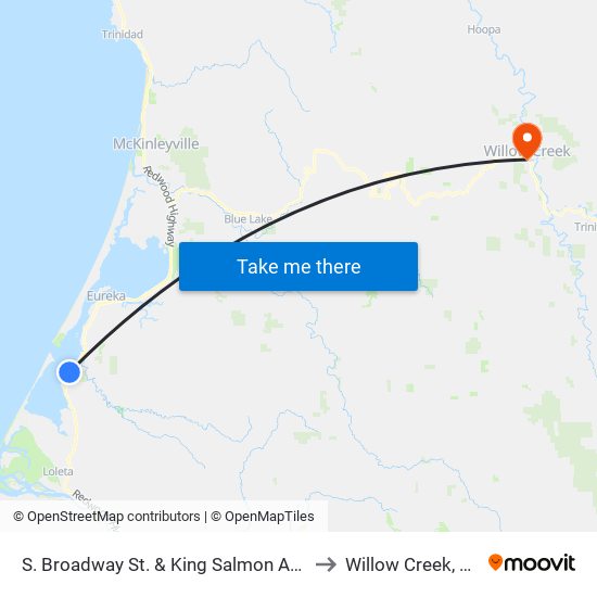 S. Broadway St. & King Salmon Ave. to Willow Creek, CA map