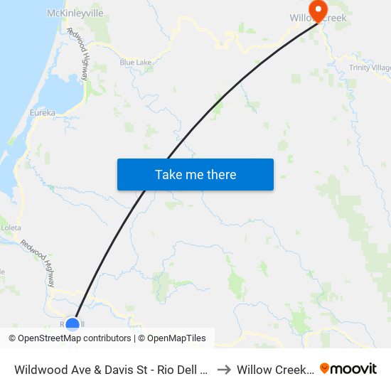 Wildwood Ave & Davis St - Rio Dell City Hall to Willow Creek, CA map