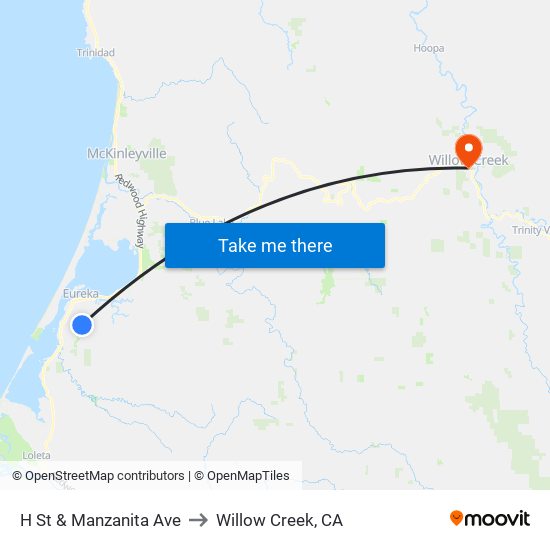 H St & Manzanita Ave to Willow Creek, CA map