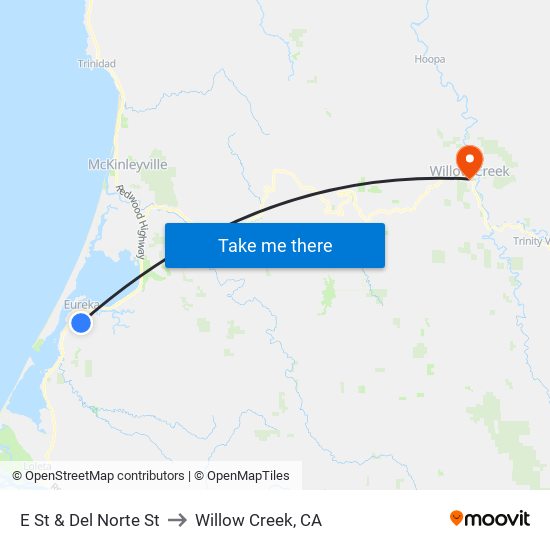 E St & Del Norte St to Willow Creek, CA map