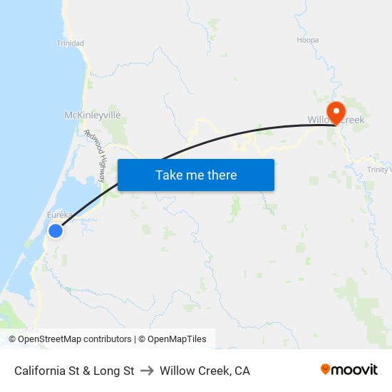 California St & Long St to Willow Creek, CA map