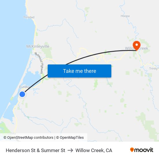 Henderson St & Summer St to Willow Creek, CA map