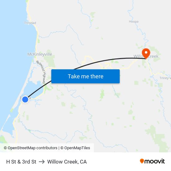 H St & 3rd St to Willow Creek, CA map