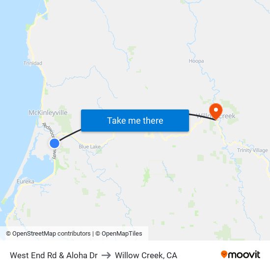 West End Rd & Aloha Dr to Willow Creek, CA map