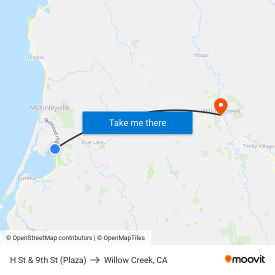H St & 9th St (Plaza) to Willow Creek, CA map