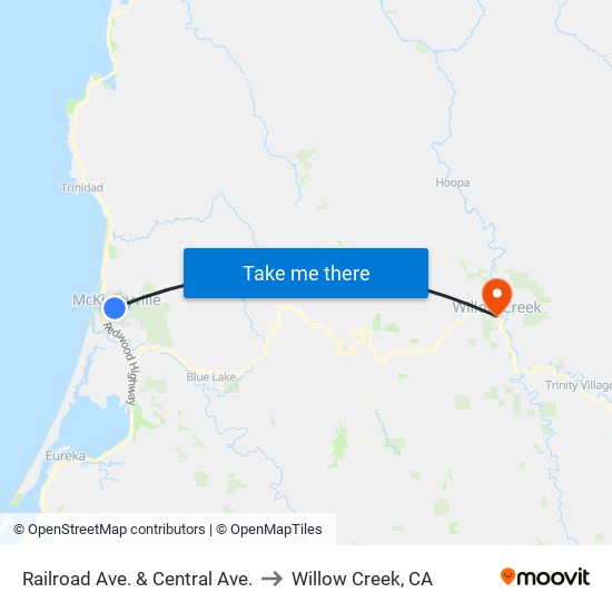 Railroad Ave. & Central Ave. to Willow Creek, CA map