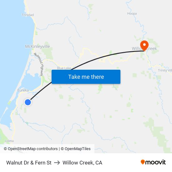 Walnut Dr & Fern St to Willow Creek, CA map