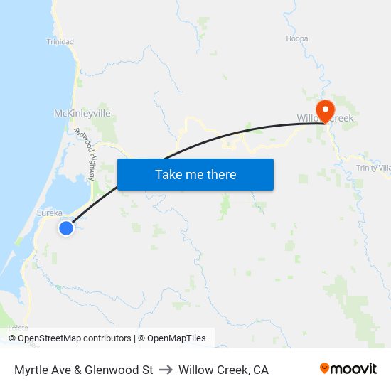 Myrtle Ave & Glenwood St to Willow Creek, CA map